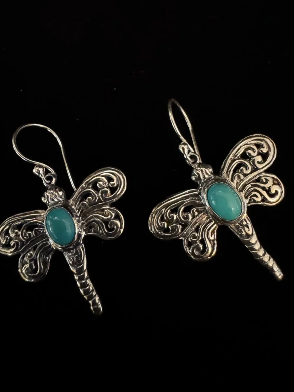 Genuine‎ Turquoise Sterling, silver Dragonfly Dangle Earrings - Women Jewelry
